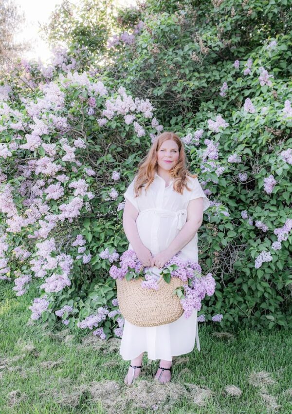 White Shirt Dress and Lilac blooms