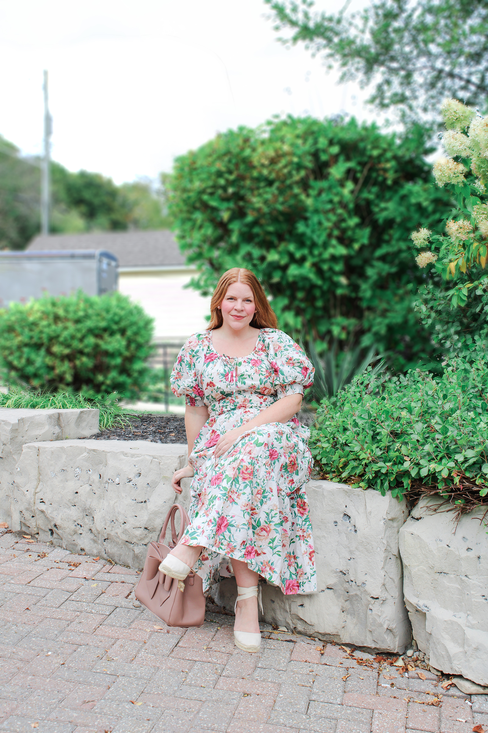 Puffy Sleeve Rose Dress